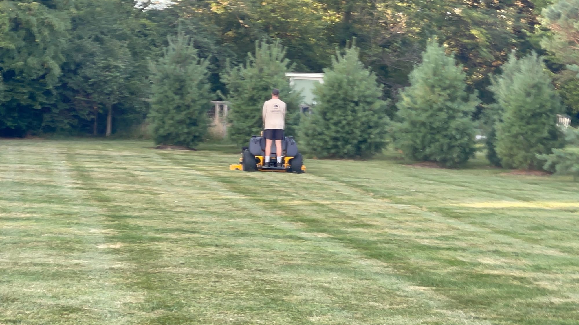 Mowing a large open lawn